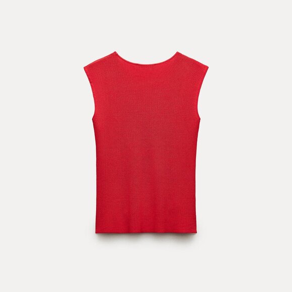NWT ZARA BASIC KNIT GOLD BUTTON TOP RED - Picture 5 of 5